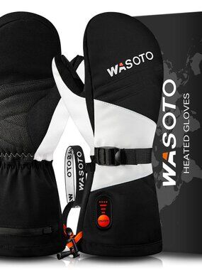 WASOTO Heated Mittens Gloves for Women Men 7.4V Rechargeable Ski Gloves Black, M